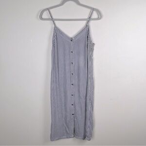7 For All Mankind | Grey & White Stripe Button Sleeveless Midi Dress | XS
